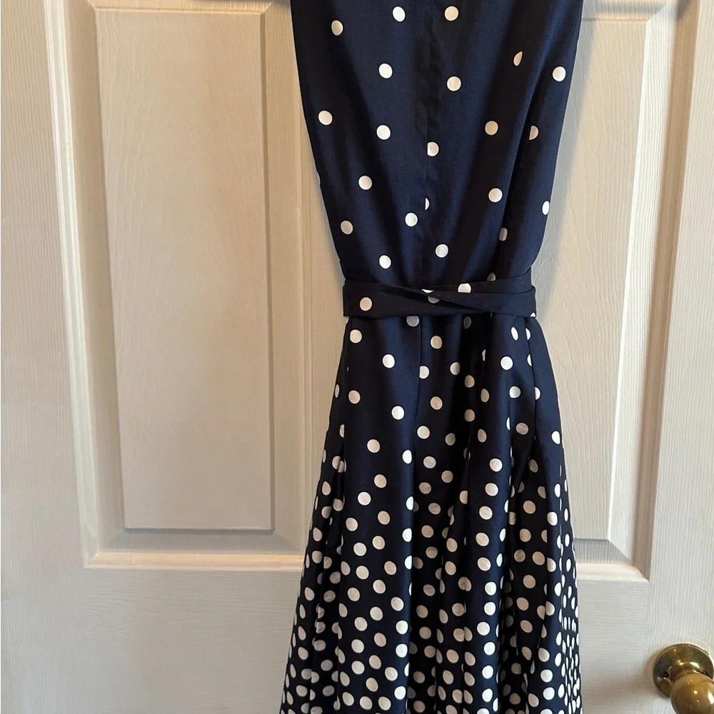 Anne Klein Navy and White Polka Dot Midi Dress - Picture 3 of 4